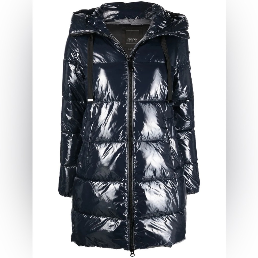 GEOX High-Shine Puffer Coat in Blue NWOT